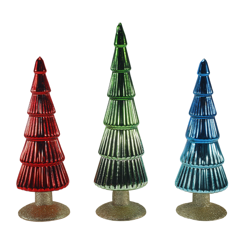 Juego de 2 piezas de árbol de cristal navideño a rayas de 8 × 20 y 8 × 25 cm, decoración navideña de mesa