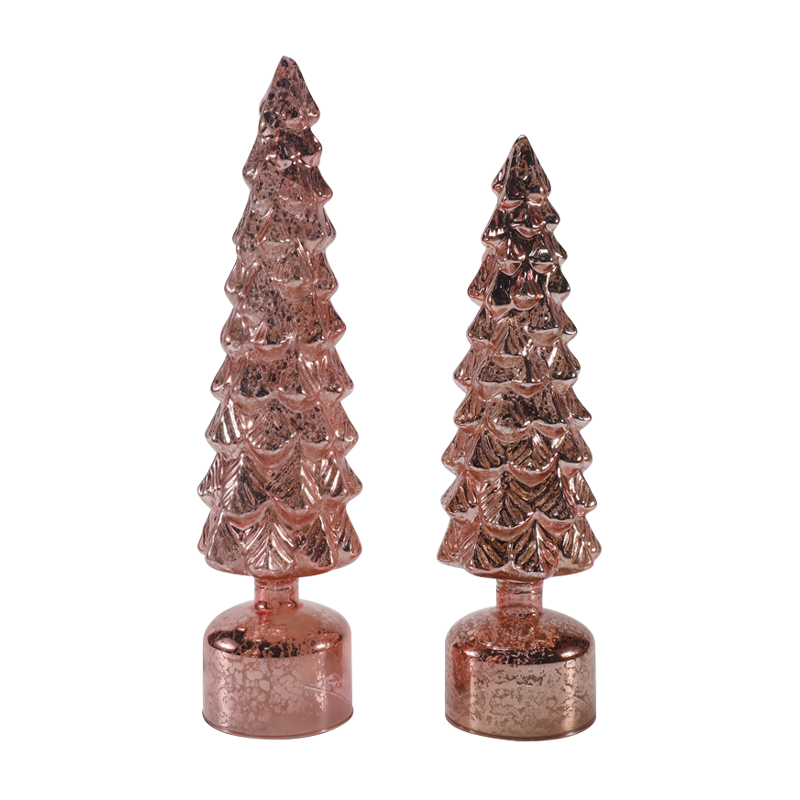 Juego de árbol de cristal de Navidad giratorio con luz LED de 10 × 25 y 10 × 28 cm, adornos festivos