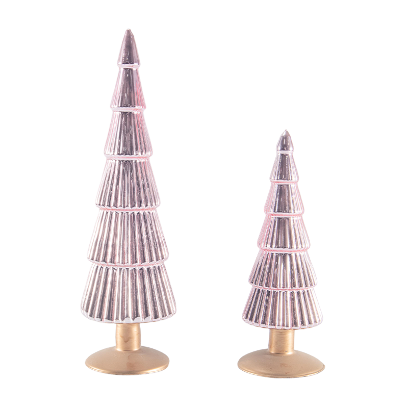 Juego de 2 piezas de árbol de cristal navideño a rayas de 8 × 20 y 8 × 25 cm, decoración navideña de mesa