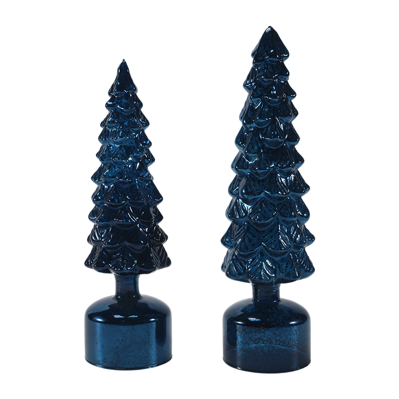 Juego de árbol de cristal de Navidad giratorio con luz LED de 10 × 25 y 10 × 28 cm, adornos festivos