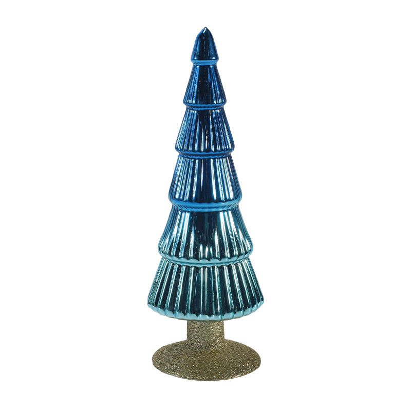 Juego de 2 piezas de árbol de cristal navideño a rayas de 8 × 20 y 8 × 25 cm, decoración navideña de mesa