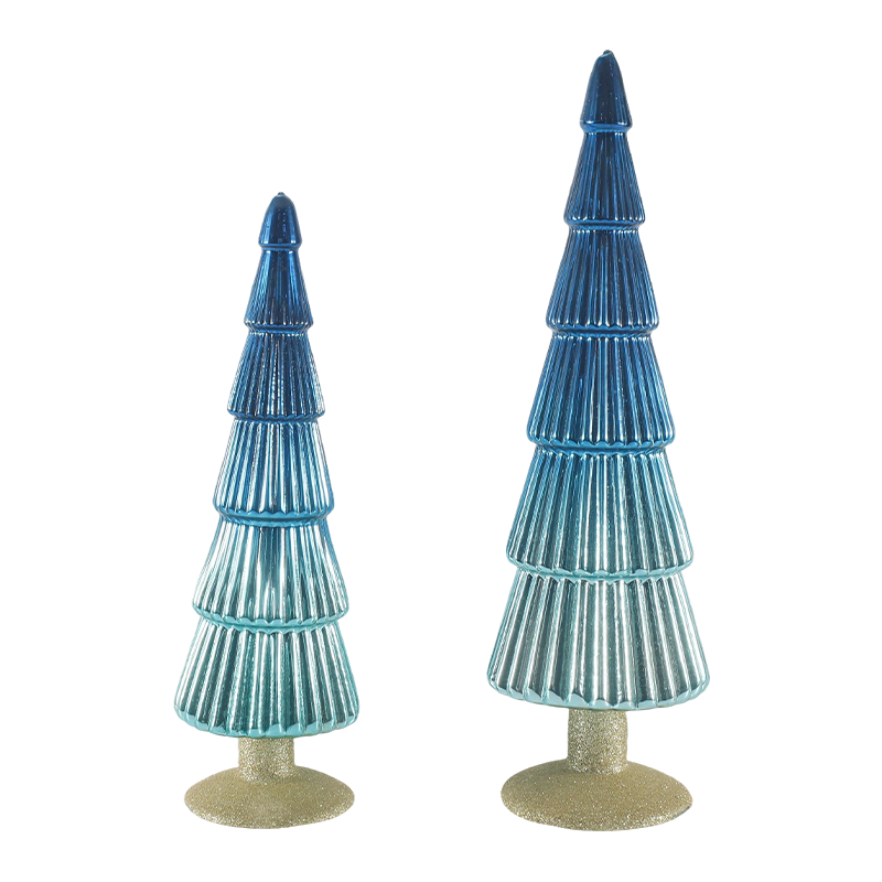Juego de 2 piezas de árbol de cristal navideño a rayas de 8 × 20 y 8 × 25 cm, decoración navideña de mesa