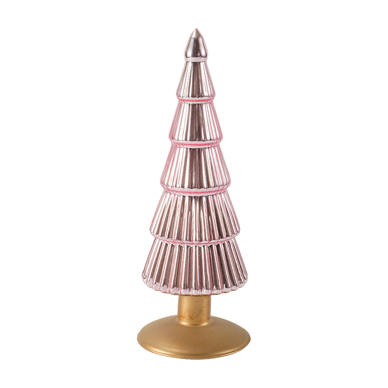 Juego de 2 piezas de árbol de cristal navideño a rayas de 8 × 20 y 8 × 25 cm, decoración navideña de mesa