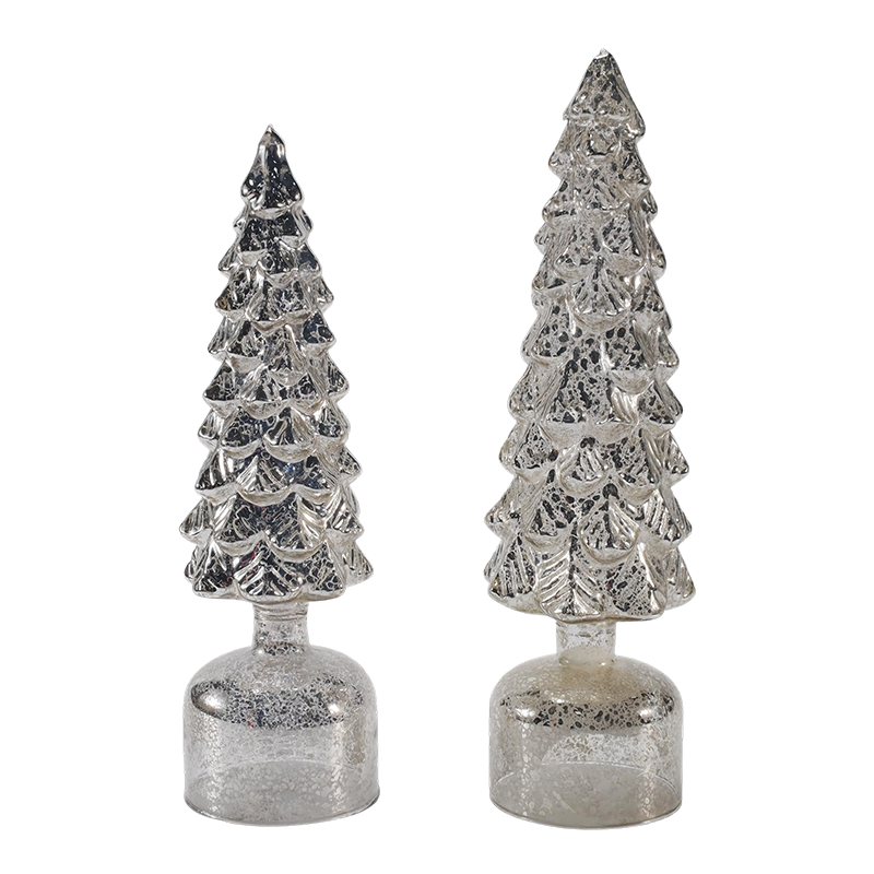 Juego de árbol de cristal de Navidad giratorio con luz LED de 10 × 25 y 10 × 28 cm, adornos festivos