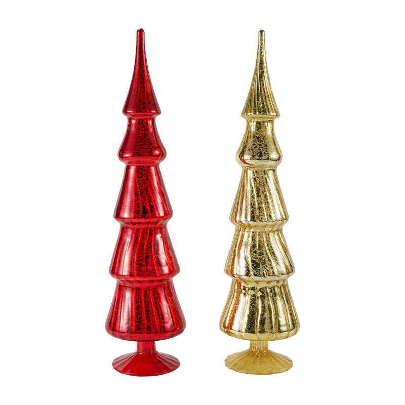 Árbol de Navidad de cristal a rayas giratorio, 10×40cm, juego de 2 piezas, decoración de mesa