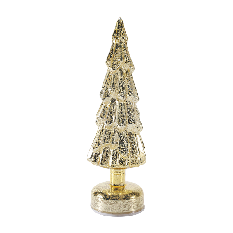 Árbol de Navidad giratorio de cristal transparente de 10 × 35 cm con cálido brillo LED