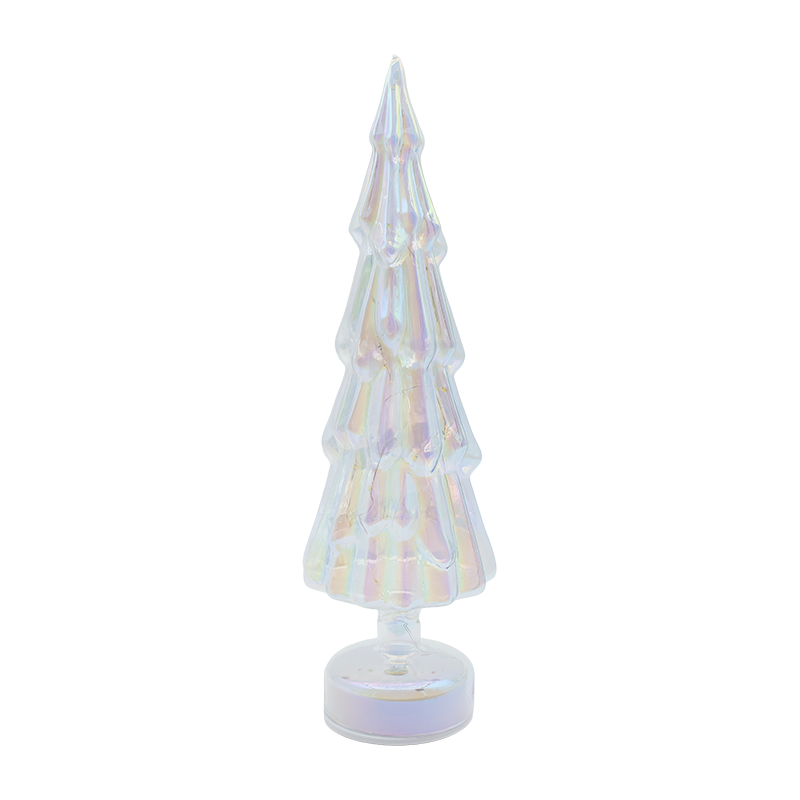 Árbol de Navidad giratorio de cristal transparente de 10 × 35 cm con cálido brillo LED