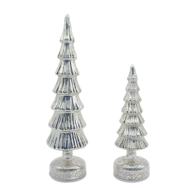 Juego de árbol de Navidad de cristal giratorio de 10×28 y 10×33 cm - Decoración festiva de 2 piezas
