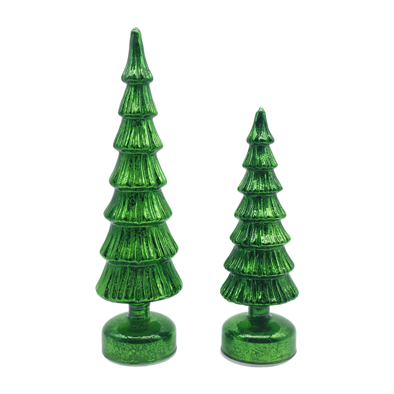 Juego de árbol de Navidad de cristal giratorio de 10×28 y 10×33 cm - Decoración festiva de 2 piezas