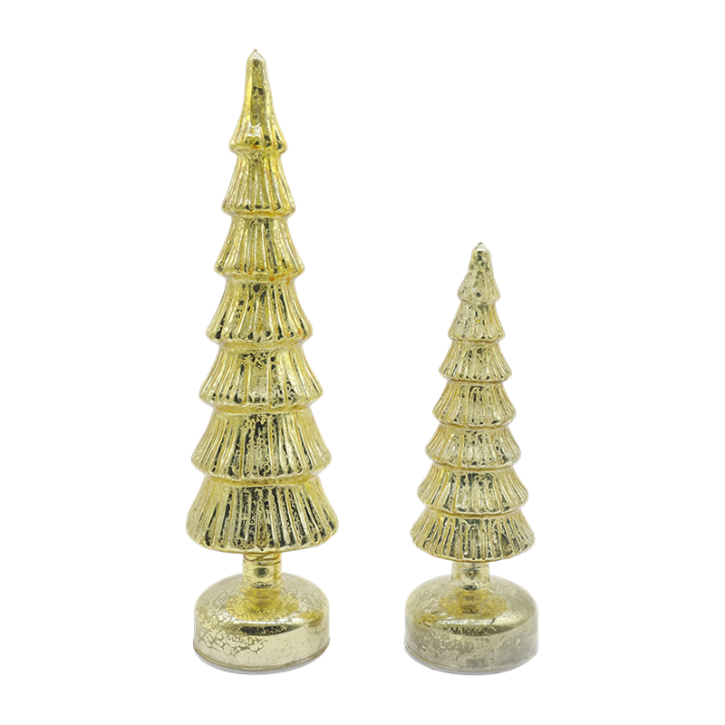 Juego de árbol de Navidad de cristal giratorio de 10×28 y 10×33 cm - Decoración festiva de 2 piezas