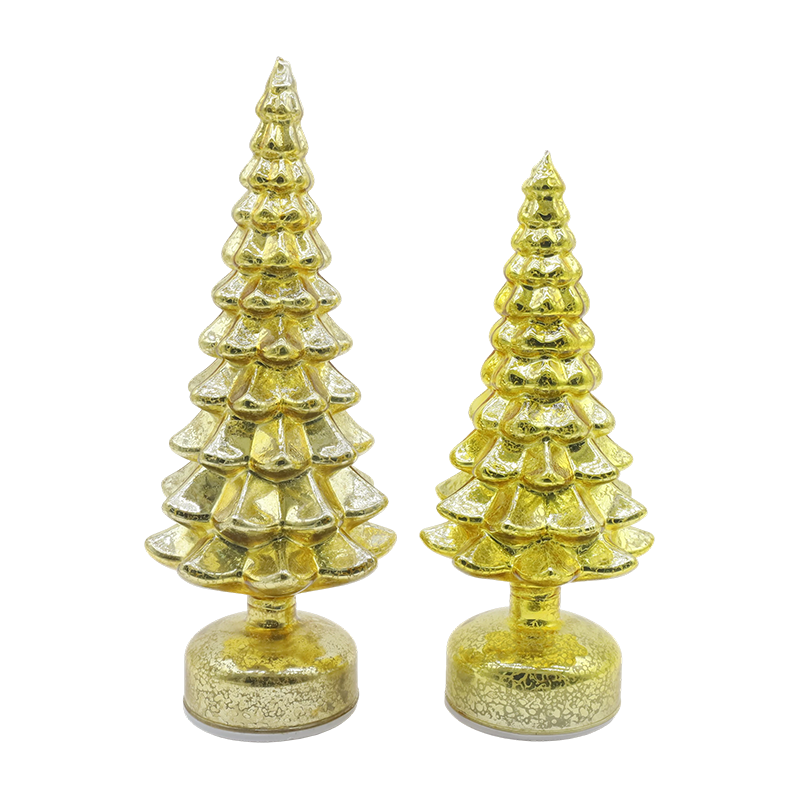 Juego de 2 piezas de árbol de Navidad de cristal LED giratorio de 12 × 23 y 13 × 28 cm - Decoración festiva