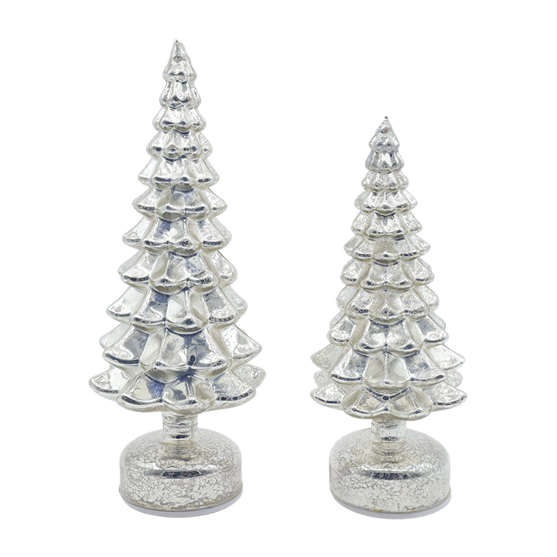 Juego de 2 piezas de árbol de Navidad de cristal LED giratorio de 12 × 23 y 13 × 28 cm - Decoración festiva