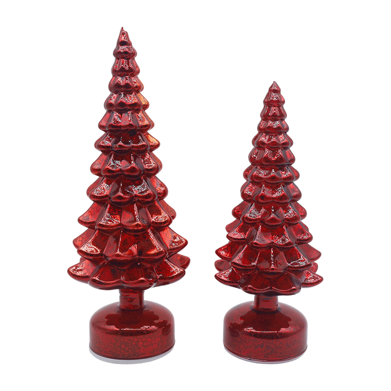 Juego de 2 piezas de árbol de Navidad de cristal LED giratorio de 12 × 23 y 13 × 28 cm - Decoración festiva