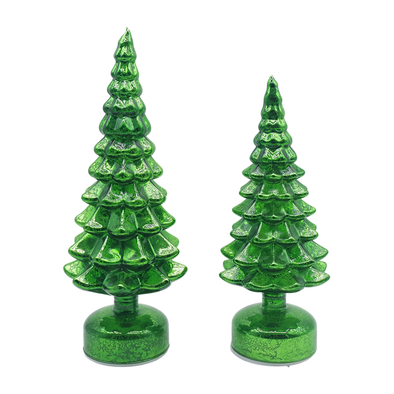 Juego de 2 piezas de árbol de Navidad de cristal LED giratorio de 12 × 23 y 13 × 28 cm - Decoración festiva