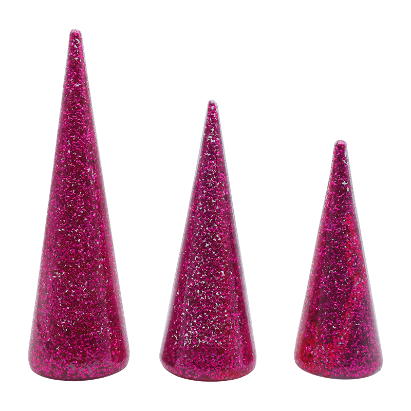 Juego de árbol de Navidad de vidrio brillante de 3 piezas de 8 × 20/9 × 25/10 × 30 cm con luces LED incorporadas