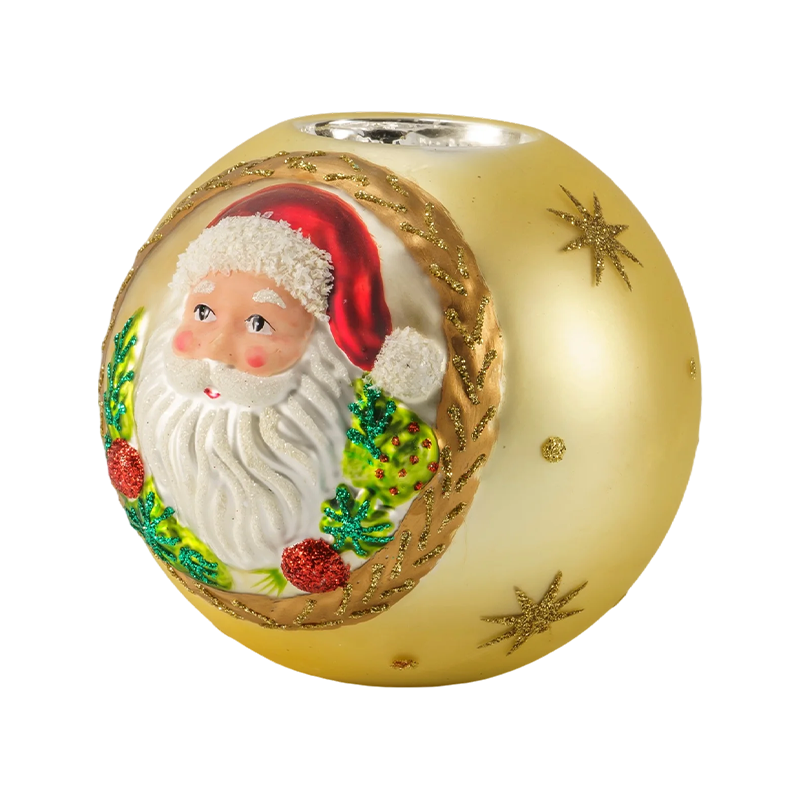 Portavelas de cristal con relieve de Papá Noel 12*12