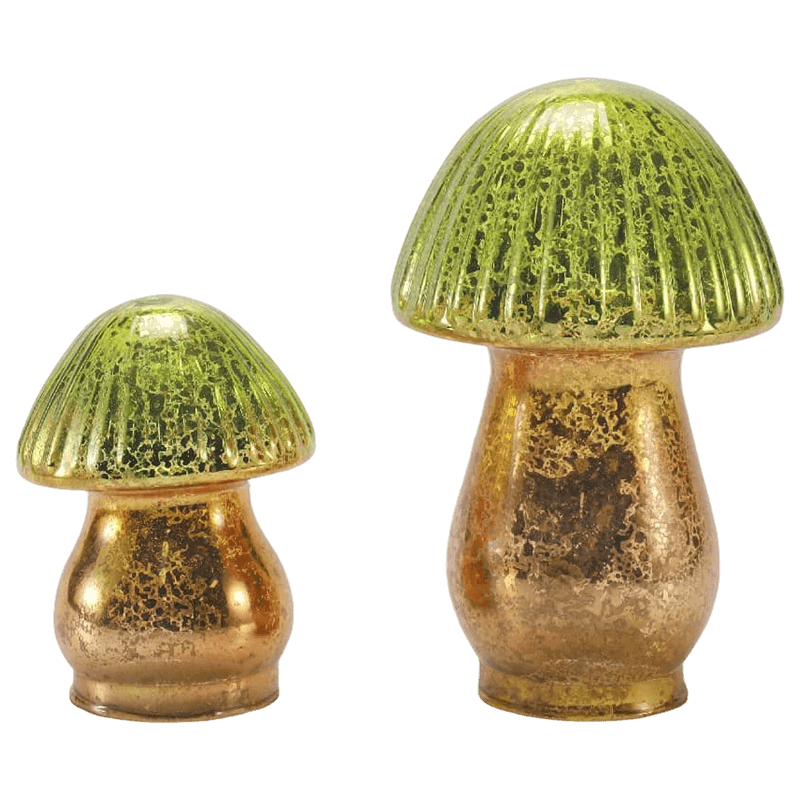 Adorno de seta de cristal de mercurio acanalado degradado verde-dorado hecho a mano con decoración LED