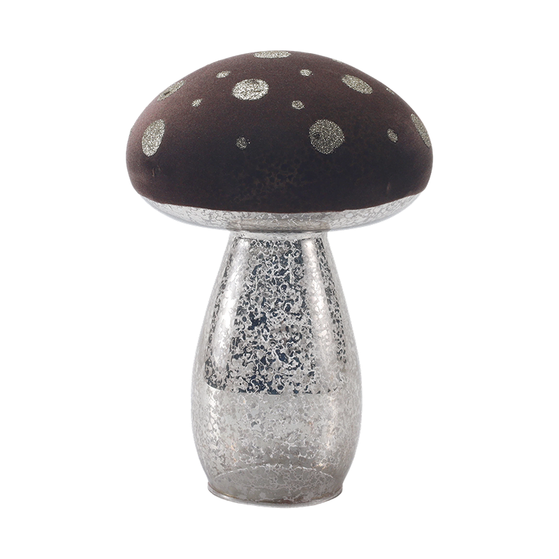 Adorno de seta hecho a mano de vidrio esmerilado marrón/terciopelo con puntos de brillo plateado con decoración LED