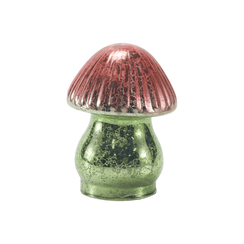 Adorno de seta de cristal de mercurio acanalado degradado rojo-verde hecho a mano con decoración LED
