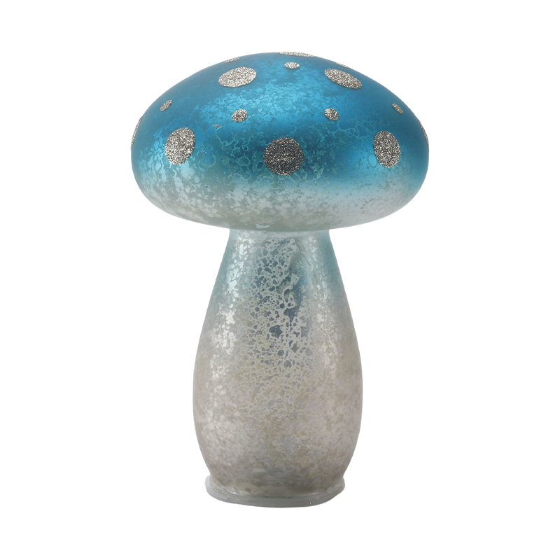 Adorno de seta de vidrio esmerilado azul degradado hecho a mano con puntos de brillo plateado con decoración LED