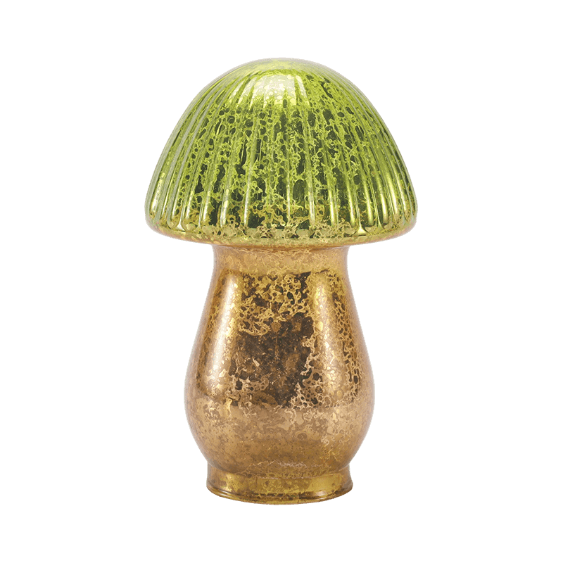 Adorno de seta de cristal de mercurio acanalado degradado verde-dorado hecho a mano con decoración LED