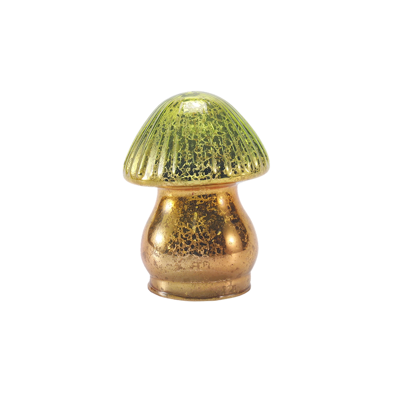 Adorno de seta de cristal de mercurio acanalado degradado verde-dorado hecho a mano con decoración LED