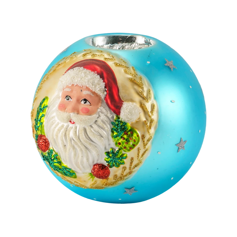 Portavelas de cristal con relieve de Papá Noel 12*12