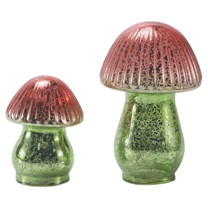 Adorno de seta de cristal de mercurio acanalado degradado rojo-verde hecho a mano con decoración LED