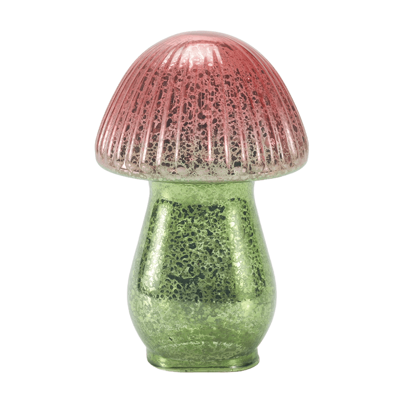Adorno de seta de cristal de mercurio acanalado degradado rojo-verde hecho a mano con decoración LED
