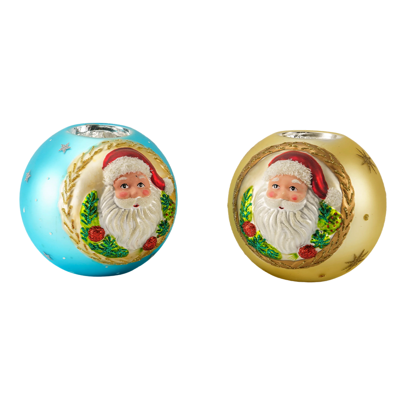 Portavelas de cristal con relieve de Papá Noel 12*12