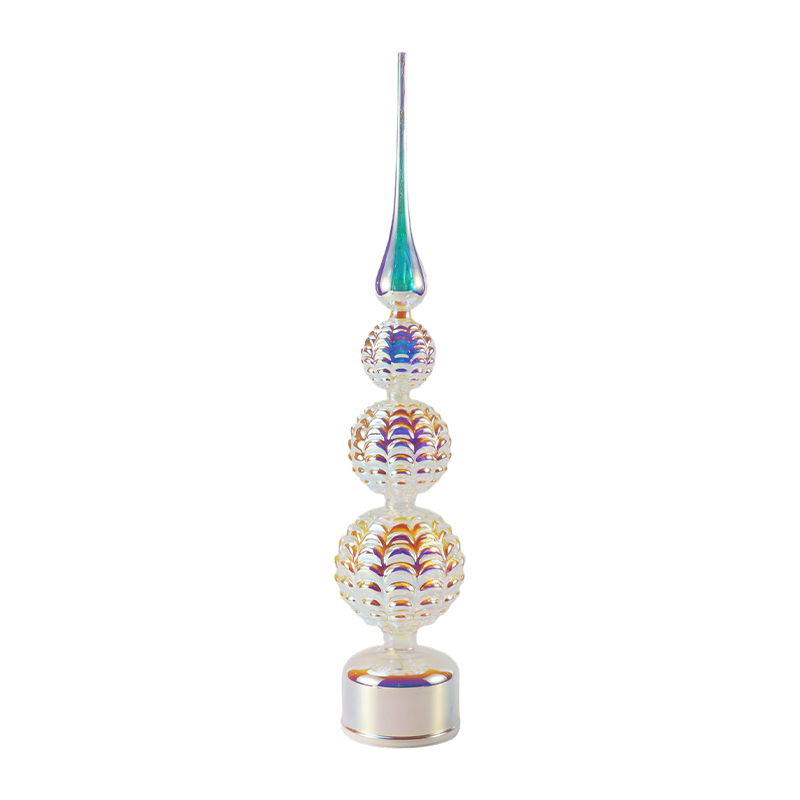 Decoración de torre LED de cristal iridiscente/luz de mesa para árbol de Navidad con muñeco de nieve