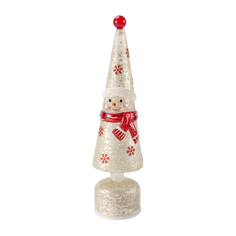 Decoración de torre LED de cristal iridiscente/luz de mesa para árbol de Navidad con muñeco de nieve