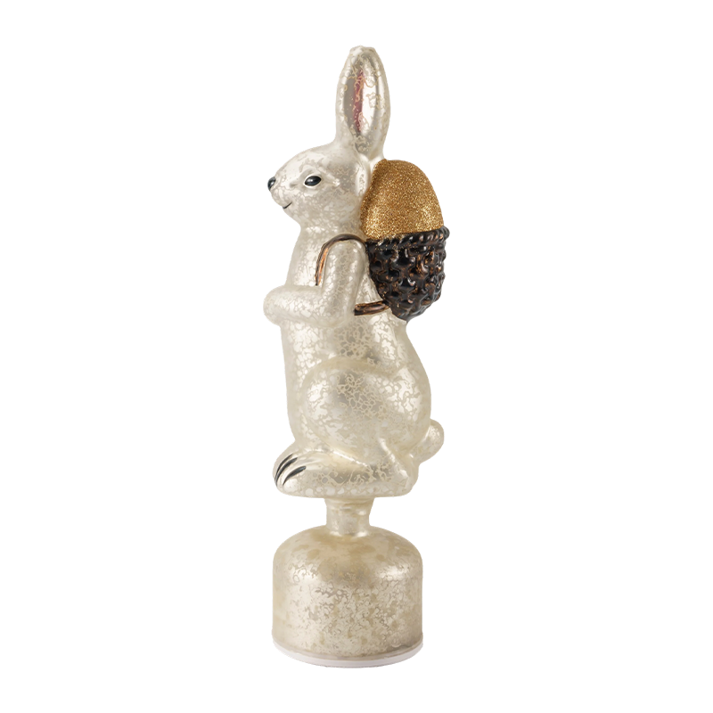 Figura de conejo de cristal de mercurio vintage (acabado plateado / blanco antiguo)