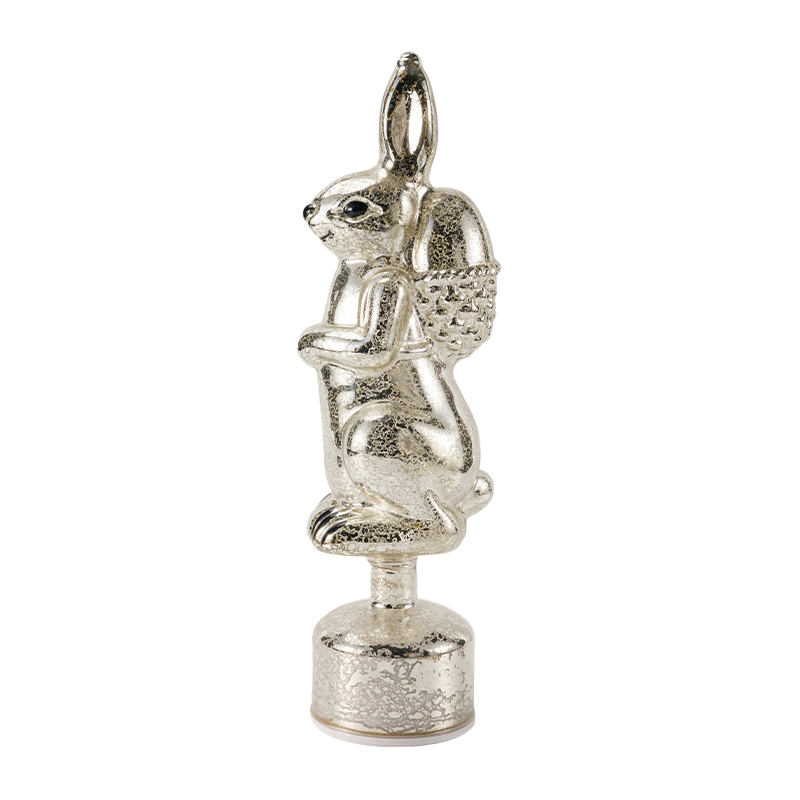 Figura de conejo de cristal de mercurio vintage (acabado plateado / blanco antiguo)