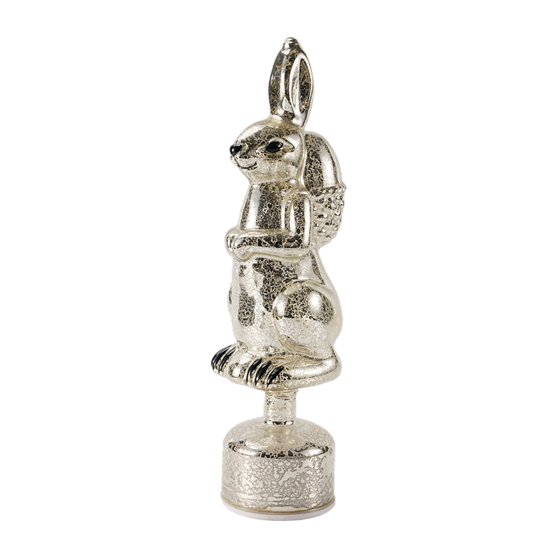 Figura de conejo de cristal de mercurio vintage (acabado plateado / blanco antiguo)