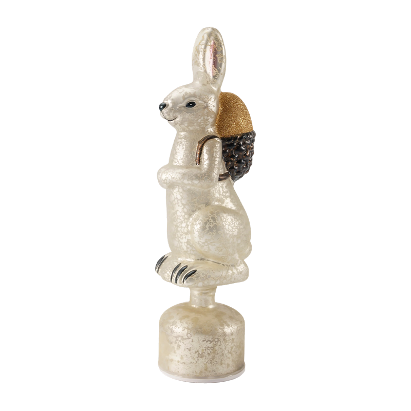 Figura de conejo de cristal de mercurio vintage (acabado plateado / blanco antiguo)
