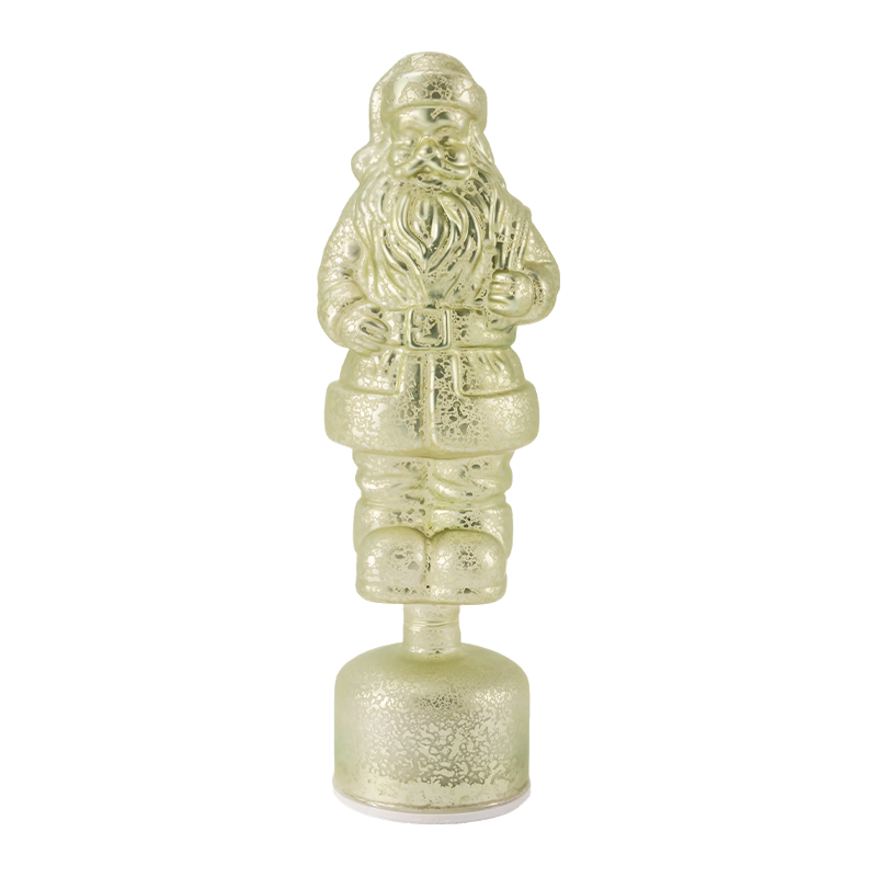 Figura de Papá Noel de cristal de mercurio vintage (acabado rojo / plateado / verde claro)