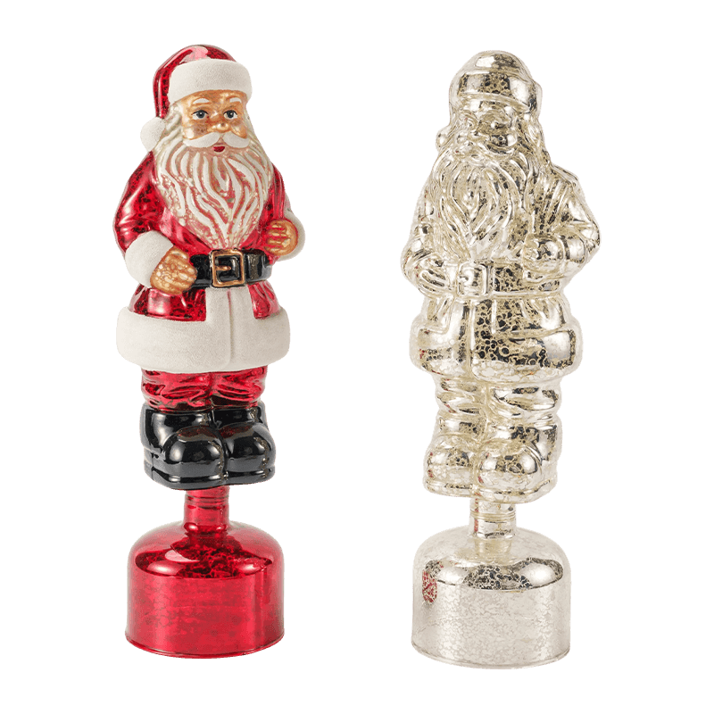 Figura de Papá Noel de cristal de mercurio vintage (acabado rojo / plateado / verde claro)