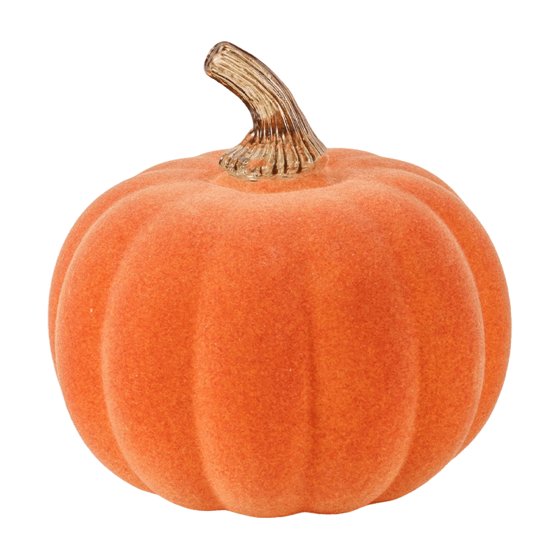 Calabaza decorativa de terciopelo/flocado con tallo de vidrio