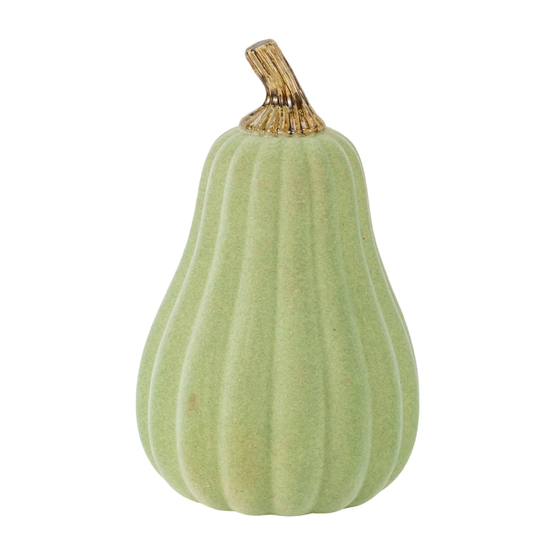 Calabaza flocada en forma de pera / Decoración de calabaza con brillo metálico