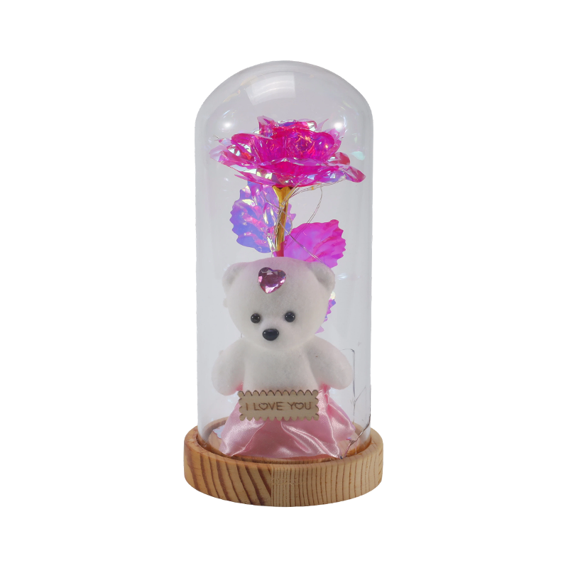 Luz de campana de cristal Galaxy Rose (con o sin osito de peluche, varios colores)