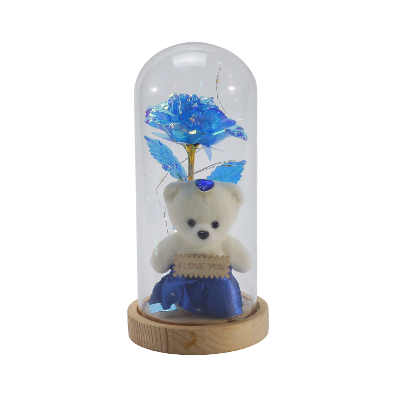Luz de campana de cristal Galaxy Rose (con o sin osito de peluche, varios colores)