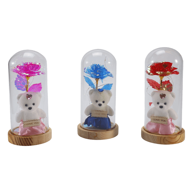 Luz de campana de cristal Galaxy Rose (con o sin osito de peluche, varios colores)
