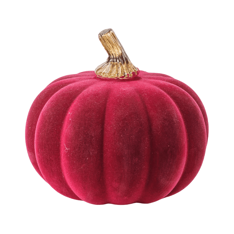 Calabaza decorativa de terciopelo/flocado con tallo de vidrio