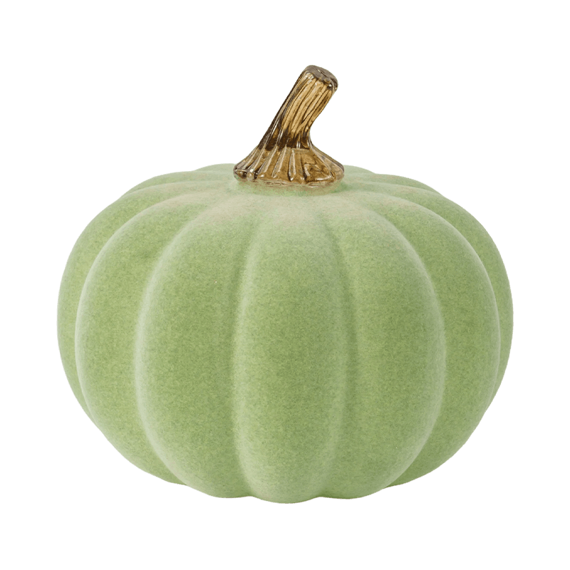 Calabaza decorativa de terciopelo/flocado con tallo de vidrio