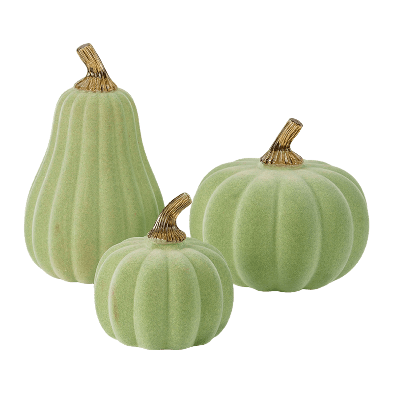 Juego de calabaza decorativa flocada/terciopelo de varios tamaños con tallo de vidrio