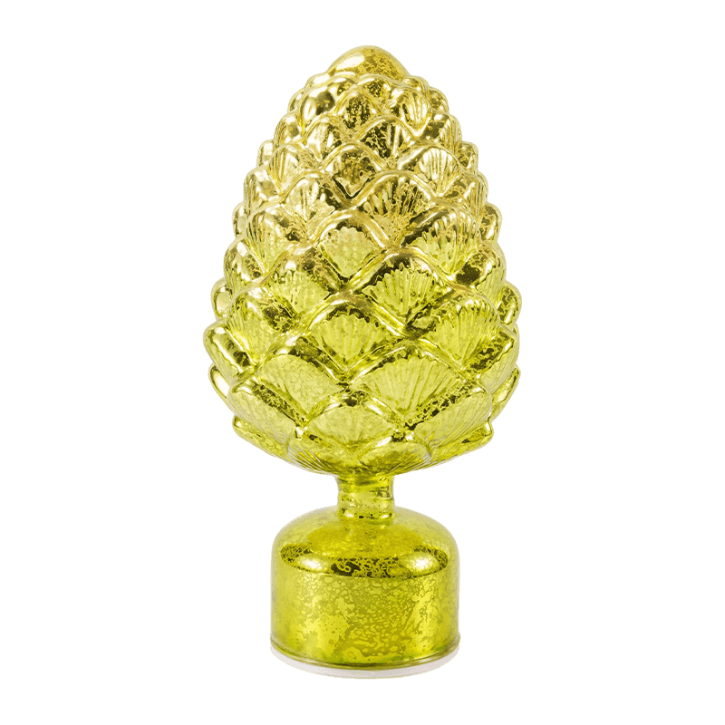 Vela de cristal de mercurio vintage y figura de piña (acabado verde / dorado)