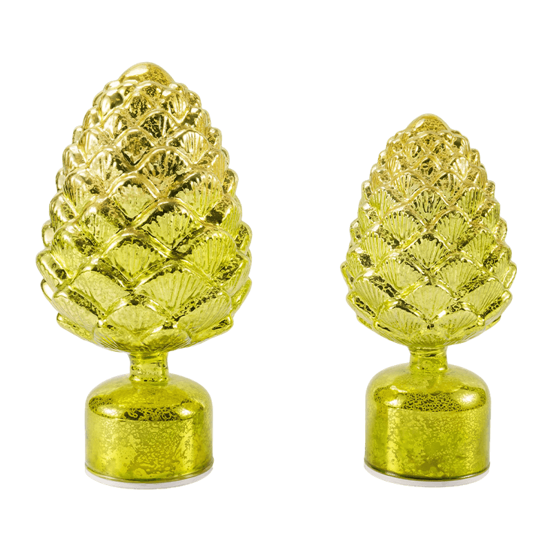 Vela de cristal de mercurio vintage y figura de piña (acabado verde / dorado)