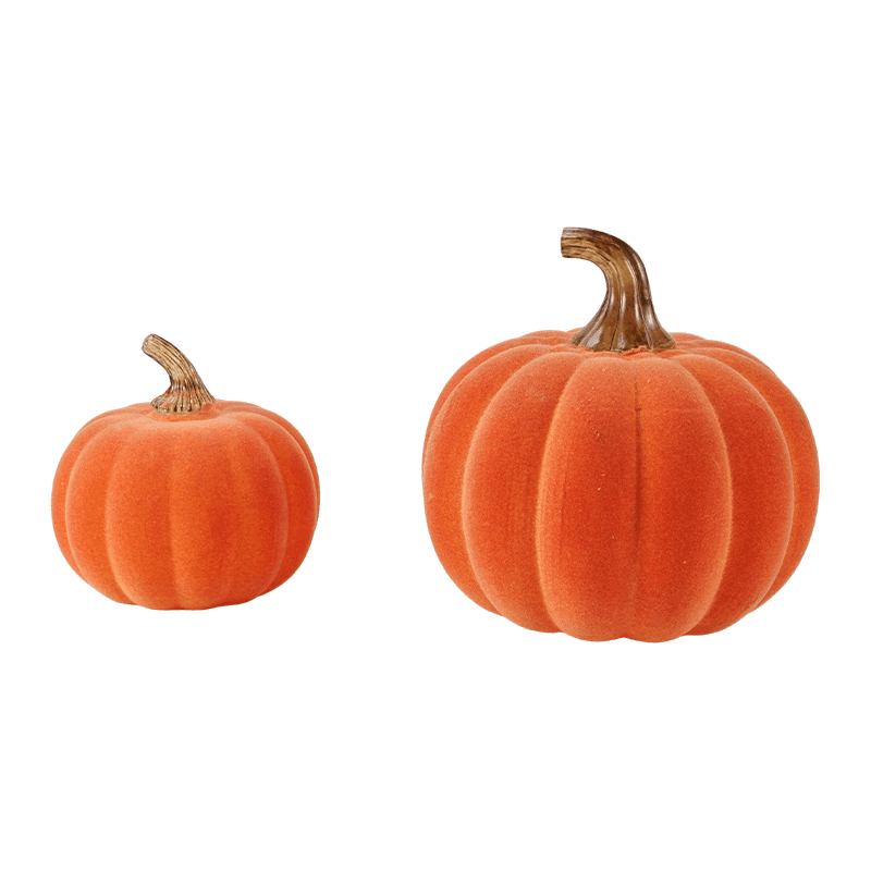 Juego de calabaza decorativa flocada/terciopelo de varios tamaños con tallo de vidrio