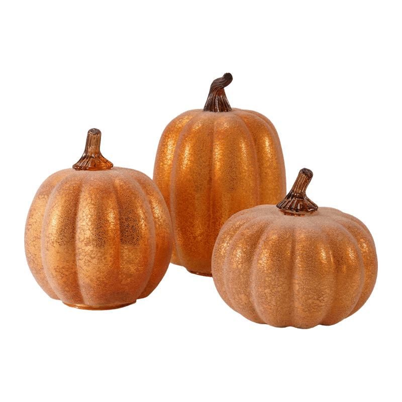 Juego de calabaza decorativa flocada/terciopelo de varios tamaños con tallo de vidrio